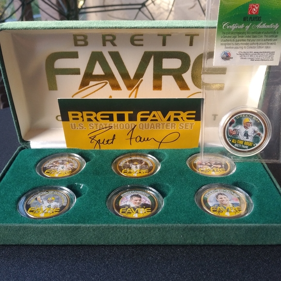 RARE: Brett Favre: US Statehood Quarter Set, Gold Plated Quarters, 7 Coins - Picture 1 of 16
